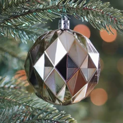 4 Shatterproof Geometric Christmas Baubles 8cm Light Gold