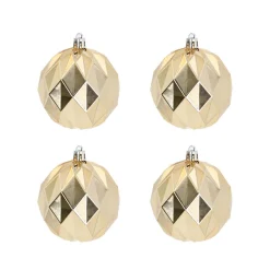 4 Shatterproof Geometric Christmas Baubles 8cm Light Gold