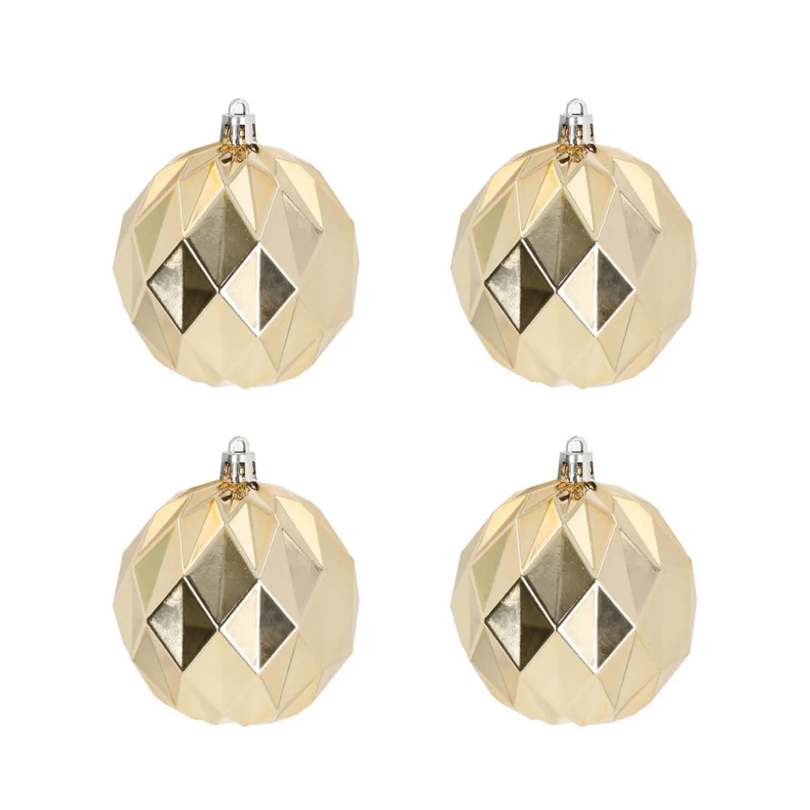 4 Shatterproof Geometric Christmas Baubles 8cm Light Gold