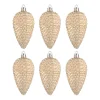 6 Shatterproof Pine Cones 9cm Light Gold