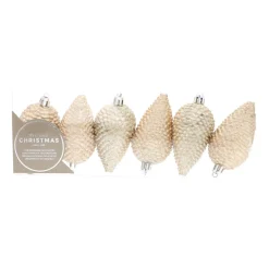 6 Shatterproof Pine Cones 9cm Light Gold