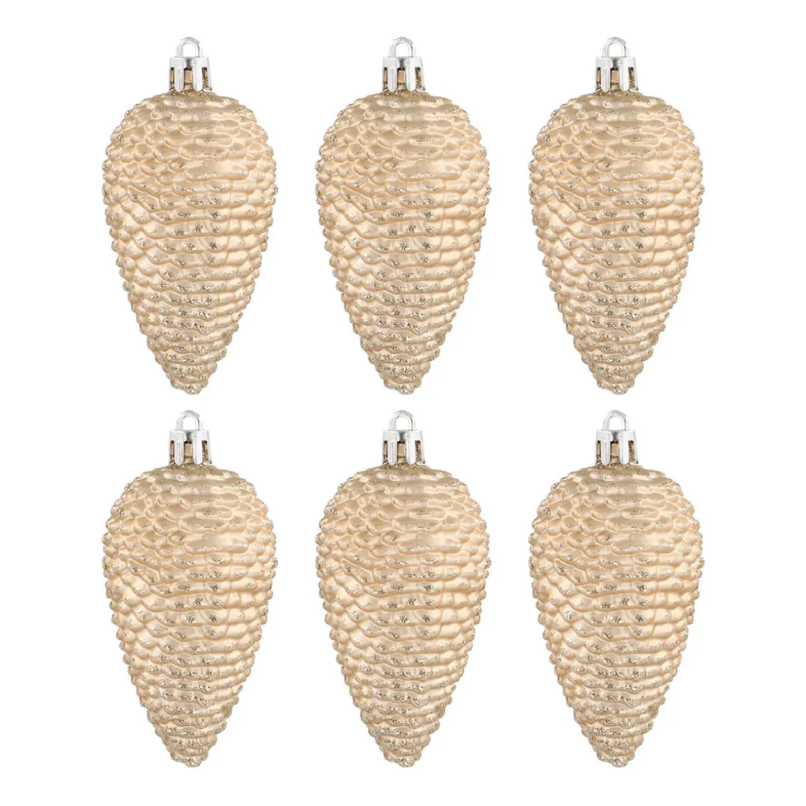 6 Shatterproof Pine Cones 9cm Light Gold