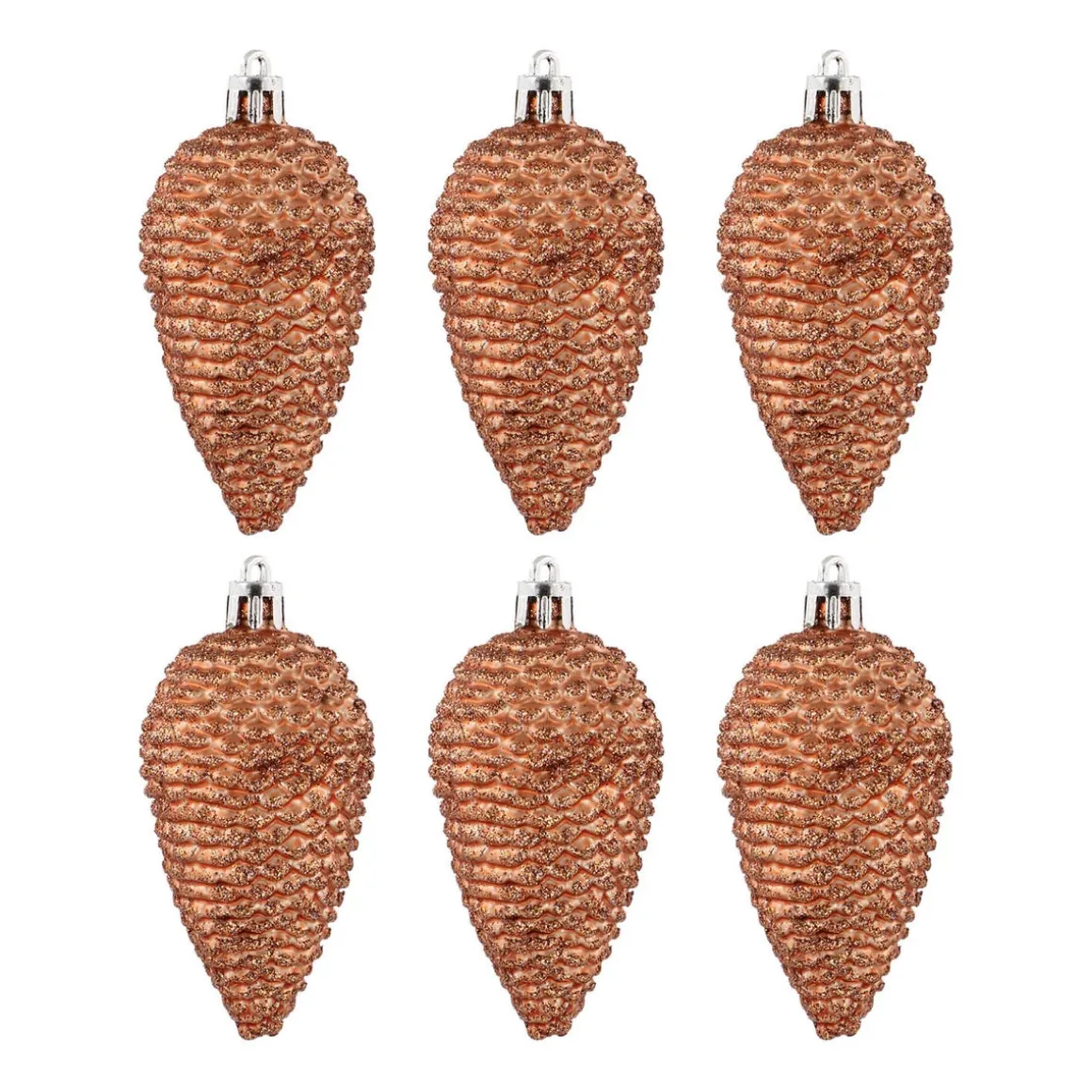 6 Shatterproof Pine Cones 9cm Copper