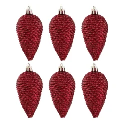 6 Shatterproof Pine Cones 9cm Dark Red