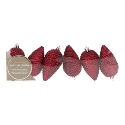 6 Shatterproof Pine Cones 9cm Dark Red