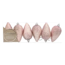 6 Shatterproof Pine Cones 9cm Pink