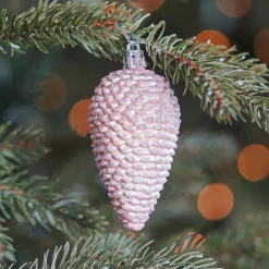 6 Shatterproof Pine Cones 9cm Pink