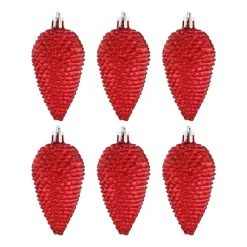 6 Shatterproof Pine Cones 9cm Red