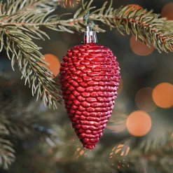 6 Shatterproof Pine Cones 9cm Red