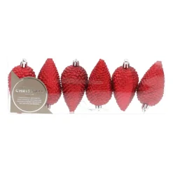 6 Shatterproof Pine Cones 9cm Red