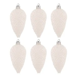 6 Shatterproof Pine Cones 9cm White