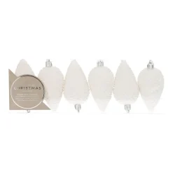 6 Shatterproof Pine Cones 9cm White
