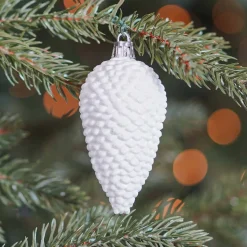 6 Shatterproof Pine Cones 9cm White
