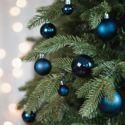 36 Small Dark Blue Christmas Baubles In Storage Tube