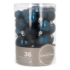 36 Small Dark Blue Christmas Baubles In Storage Tube