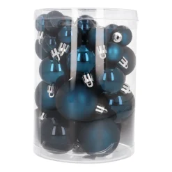 36 Small Dark Blue Christmas Baubles In Storage Tube