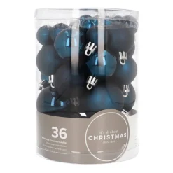 36 Small Dark Blue Christmas Baubles In Storage Tube