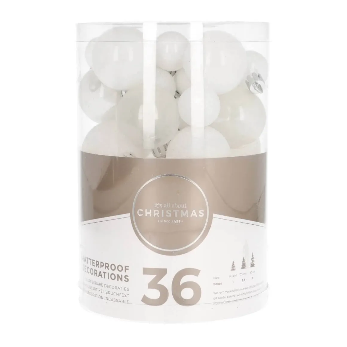 36 Small Shatterproof Christmas Baubles White Mix In Box