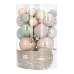 36 Small Shatterproof Christmas Baubles Romantic Mix In Box