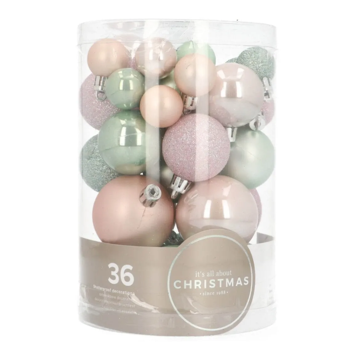 36 Small Shatterproof Christmas Baubles Romantic Mix In Box