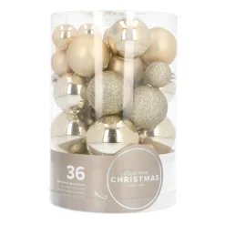 36 Small Shatterproof Christmas Baubles Light Gold In Box