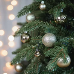 36 Small Shatterproof Christmas Baubles Light Gold In Box