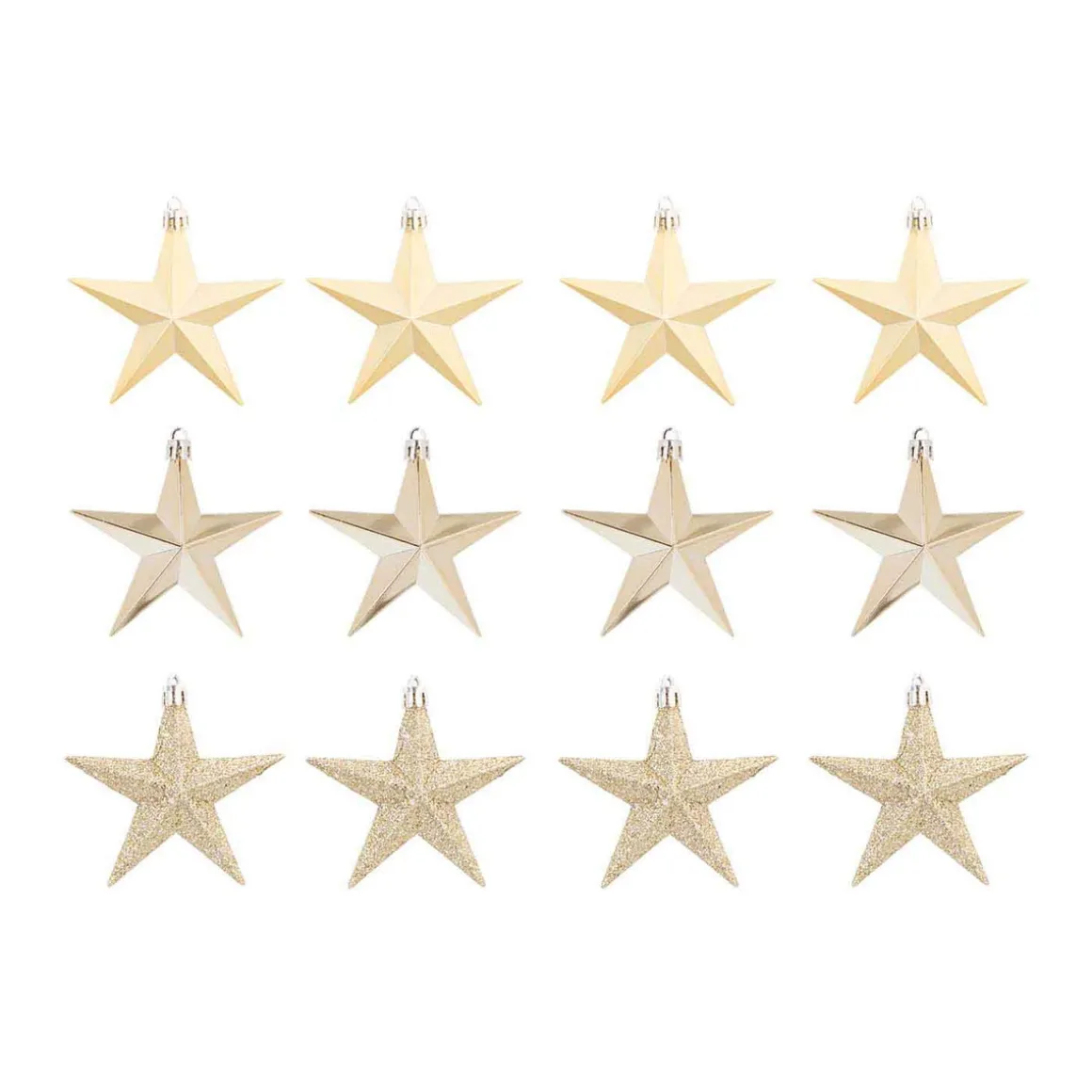 12 Star-shaped Pendants | 10cm | Light Gold | Shatterproof