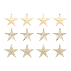 12 Star-shaped Pendants | 10cm | Light Gold | Shatterproof