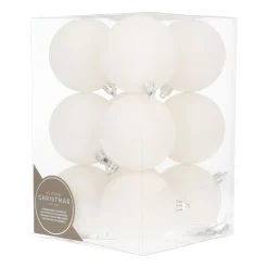 12 White Glitter Christmas Baubles In A Convenient Box