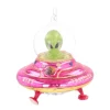 Alien In UFO Christmas Ornament | Glass | Pink-yellow-green | 12cm