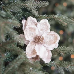 Beige Magnolia Decorative Flower With Glitters