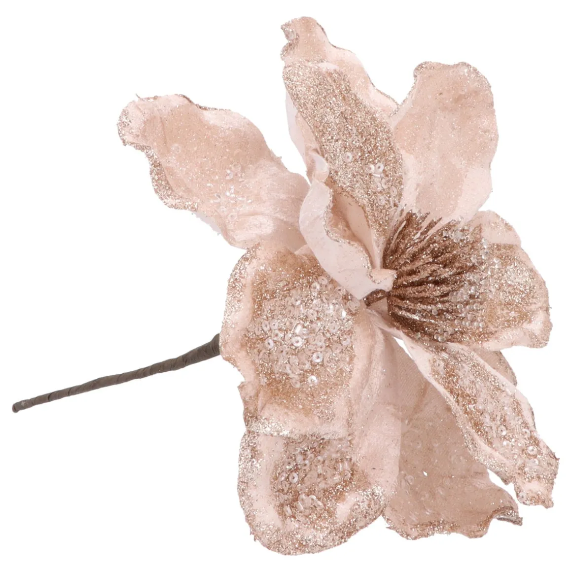 Beige Magnolia Decorative Flower With Glitters