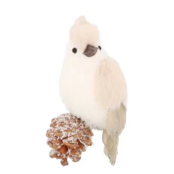Bird On Cone Hanging Ornament 12cm Beige
