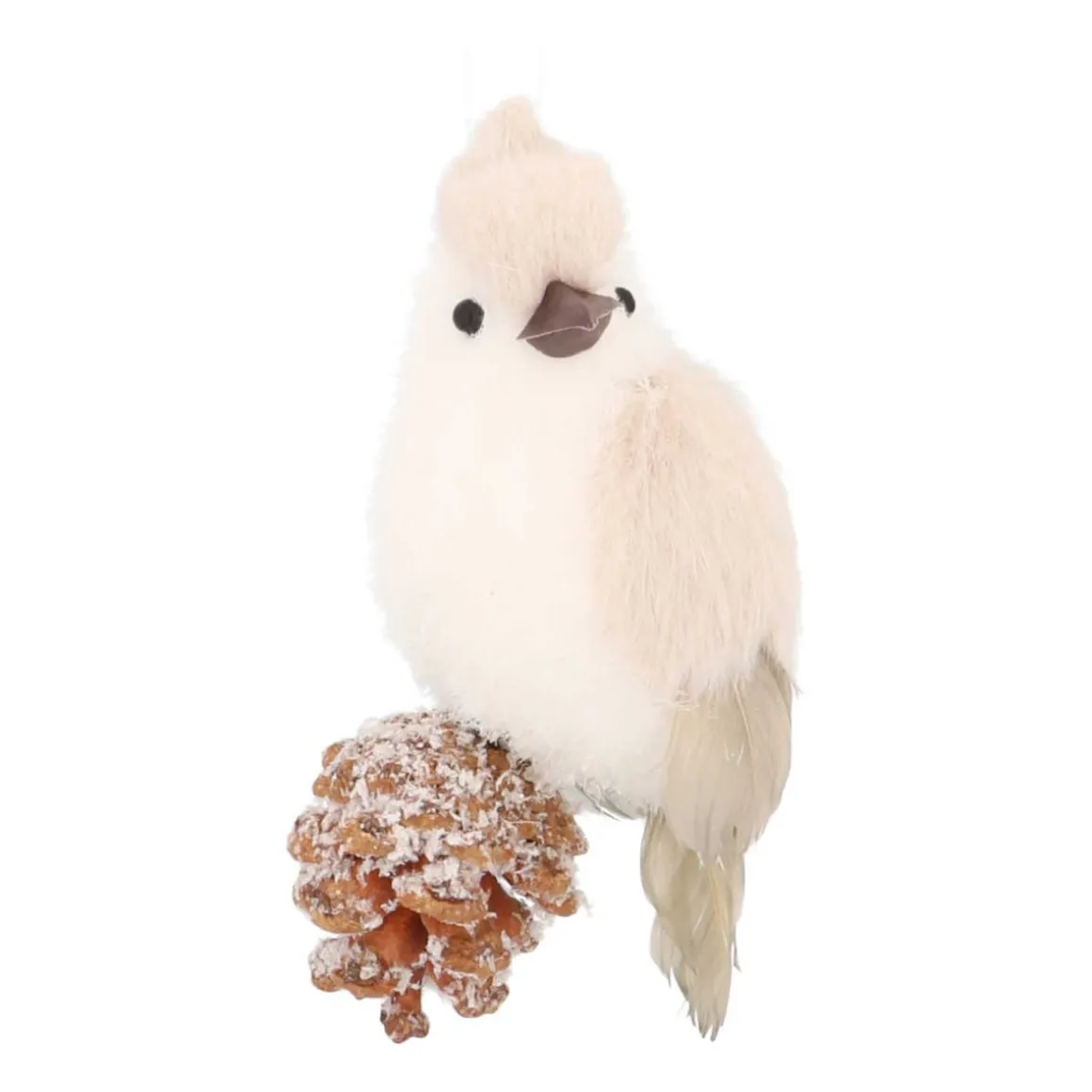Bird On Cone Hanging Ornament 12cm Beige