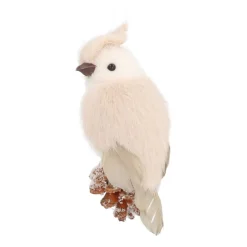 Bird On Cone Hanging Ornament 12cm Beige
