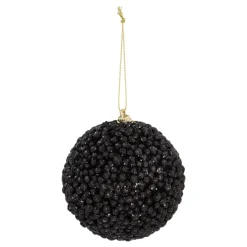 Black Beaded Christmas Bauble | Shatterproof | 8 Cm