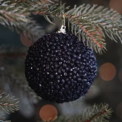Black Beaded Christmas Bauble | Shatterproof | 8 Cm