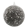 Black Christmas Bauble With Sequins | Shatterproof | 8 Cm