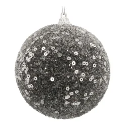 Black Christmas Bauble With Sequins | Shatterproof | 8 Cm