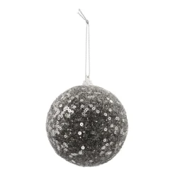 Black Christmas Bauble With Sequins | Shatterproof | 8 Cm