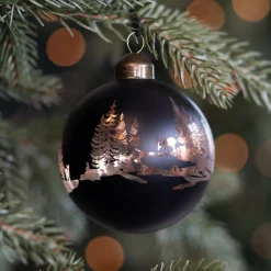 Black Christmas Bauble With Cut-Out Winter Scene