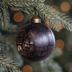 Black Christmas Bauble With Cut-Out Houses