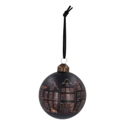 Black Christmas Bauble With Cut-Out Houses