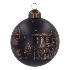 Black Christmas Bauble With Cut-Out Houses