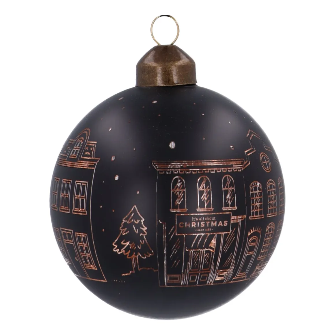 Black Christmas Bauble With Cut-Out Houses