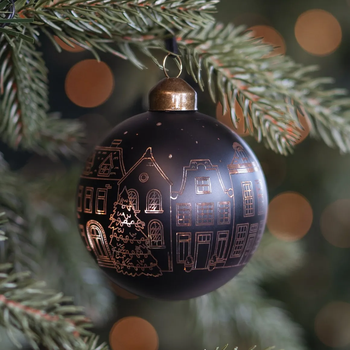 Black Christmas Bauble With Cut-Out Houses