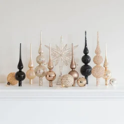 Black Glass Glitter Tree Topper