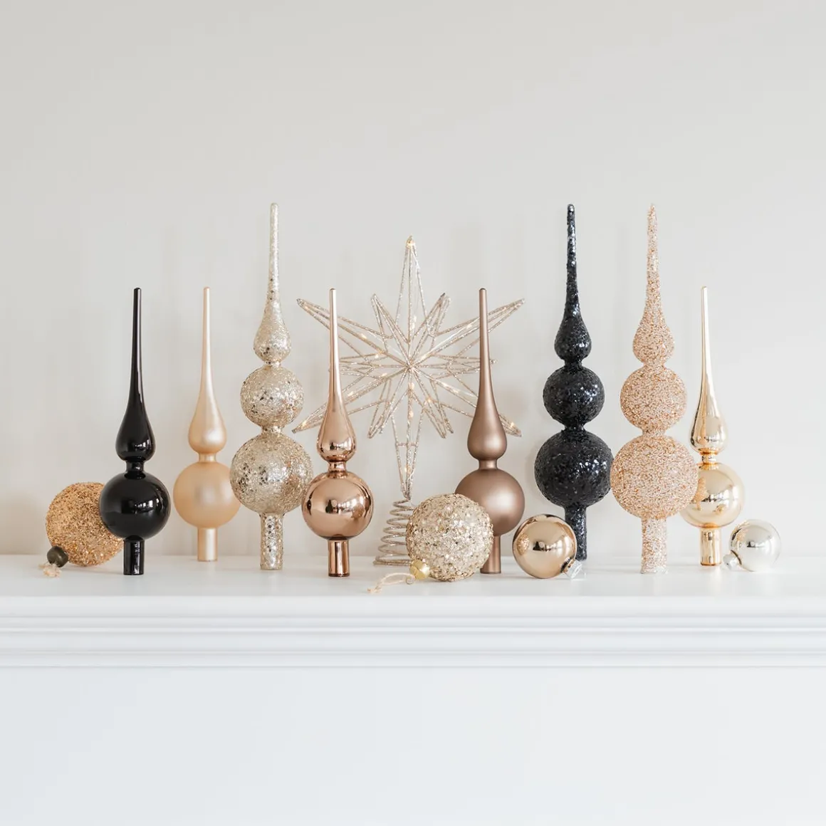 Black Glass Glitter Tree Topper