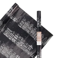 Black Wrapping Paper Roll With Illustrations