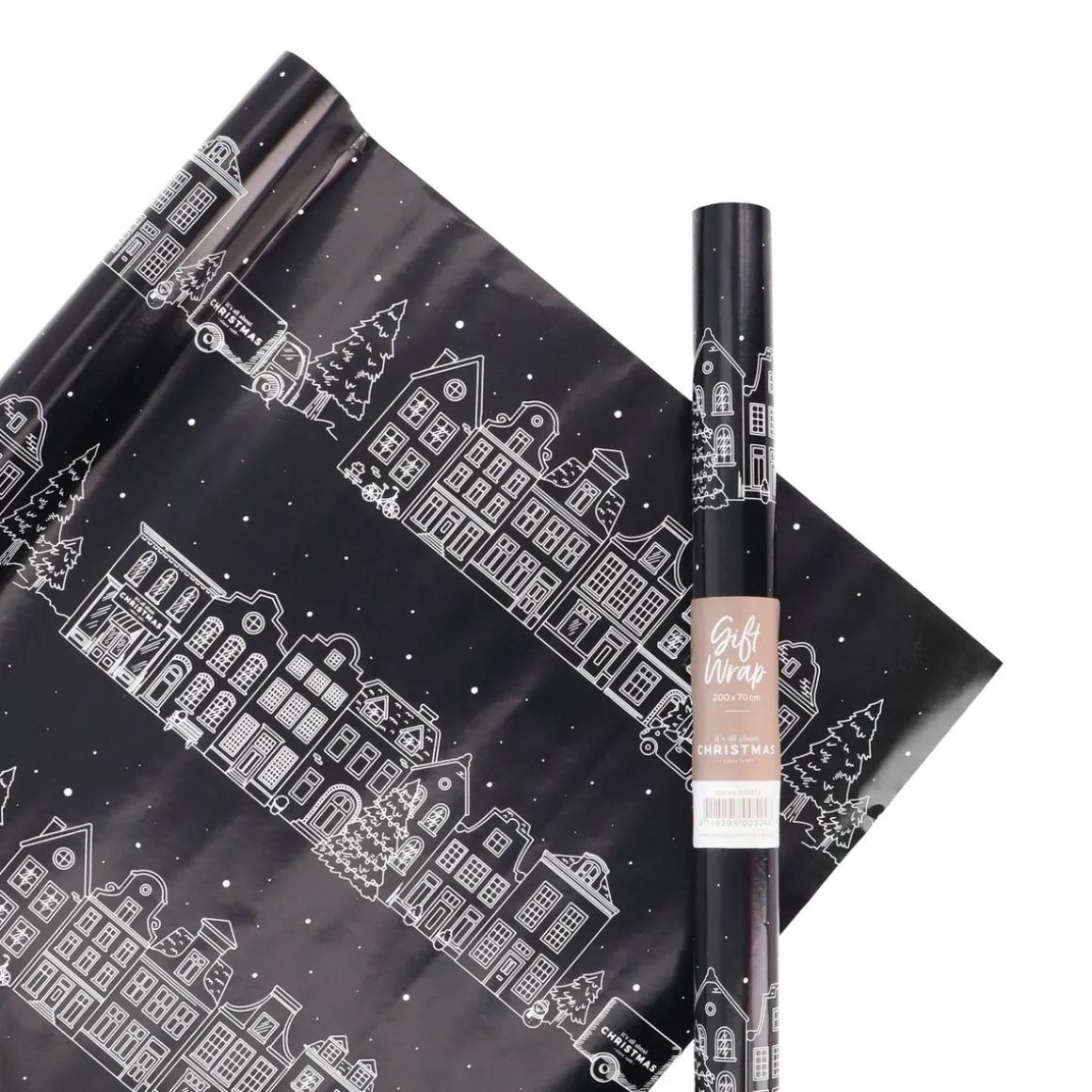 Black Wrapping Paper Roll With Illustrations